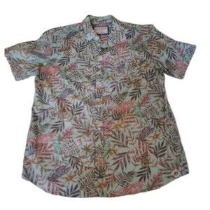 Free Planet Men's L Tropical Floral Short Sleeve Button Front Shirt Mint...